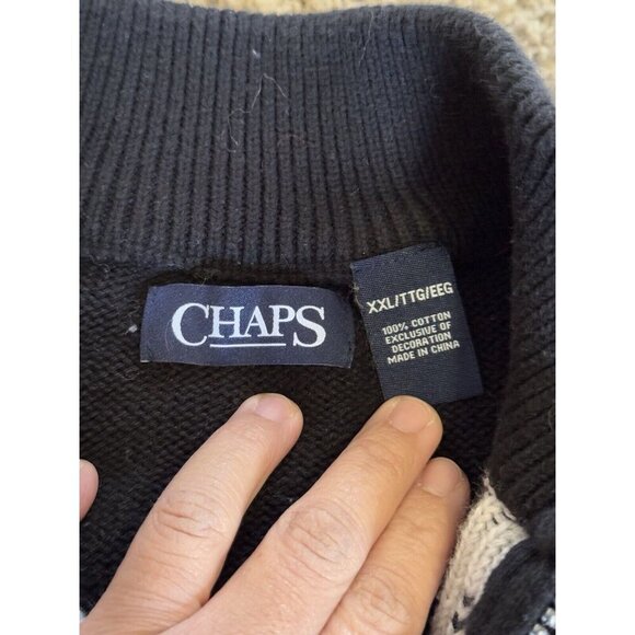 CHAPS Knit Sweater Winter Moose Snow Mock Neck 1/4 Zip Sz XXL Grandpa Core Cabin - Picture 3 of 6